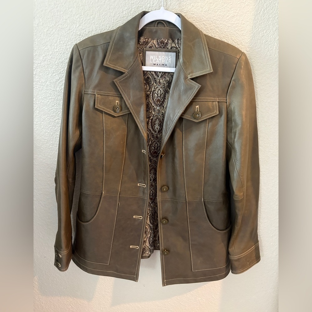 Wilson’s Women’s Army Green Leather Jacket Size Medium